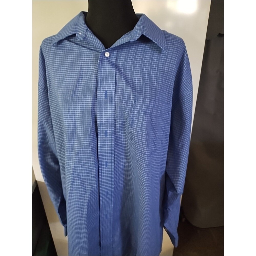 Stanford Wrinkle Free 17 1/3, 34/35 Blue White Checks Pocket Long Sleeve Sale